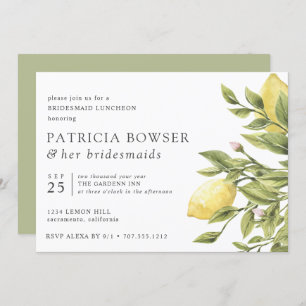 Sage green lemons and leaves Bridesmaid Luncheon Invitation