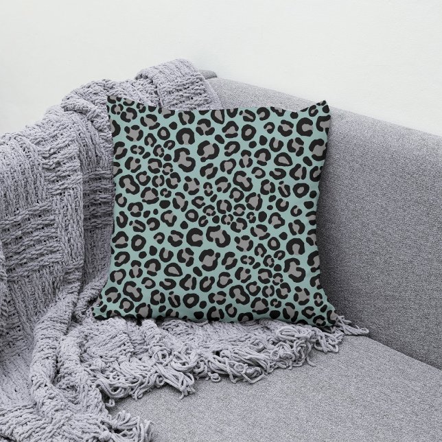     Sage Green Leopard Pattern Girly Cheetah Print Cushion (Creator Uploaded)