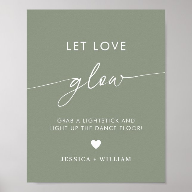 Sage Green Let Love Glow Wedding Glow Stick Sign (Front)