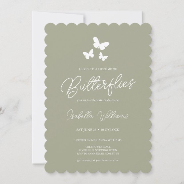 Sage Green Lifetime of Butterflies Bridal Shower Invitation (Front)