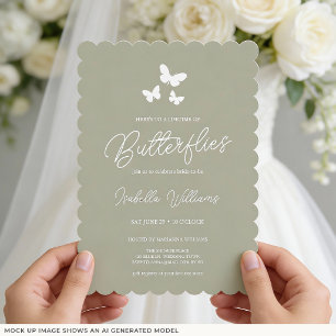 Sage Green Lifetime of Butterflies Bridal Shower Invitation