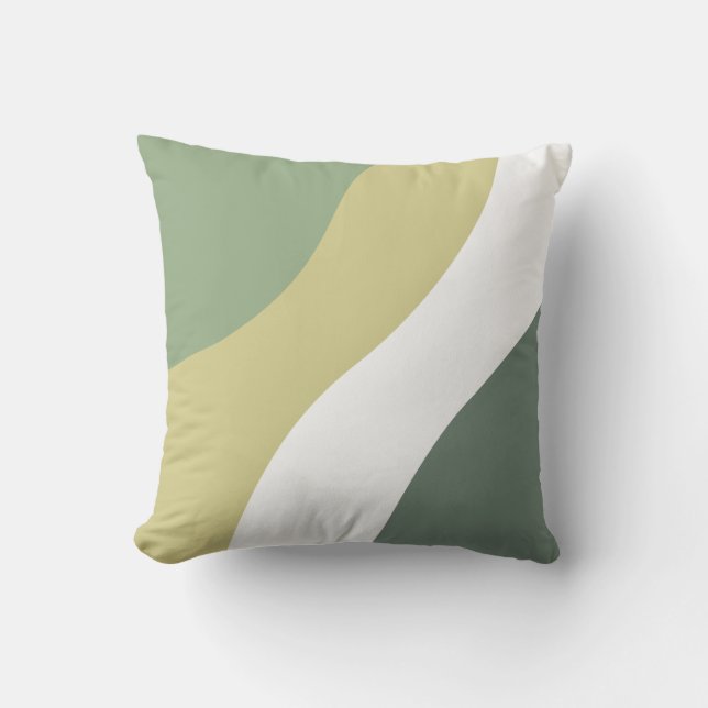 Sage Green, Light Brown, White Wave Cushion (Front)