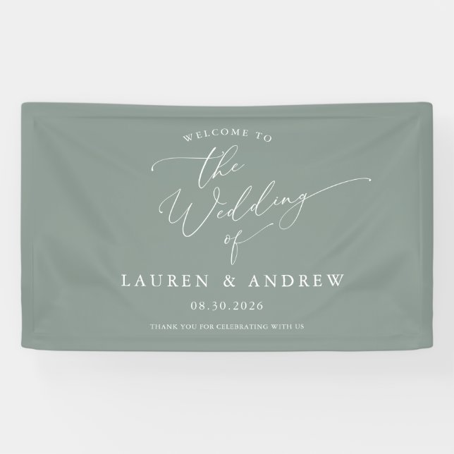 Sage Green Light Green Welcome to Our Wedding  Banner (Horizontal)