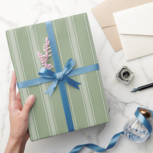 Sage Green & Light Grey Green Stripes Wrapping Paper
