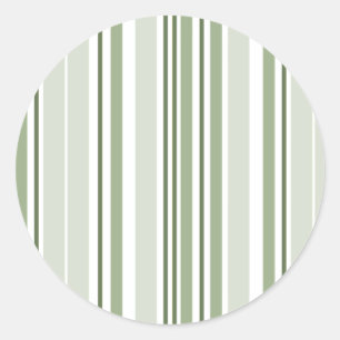 Sage Green (Light, Medium, Dark) and White Stripes Classic Round Sticker