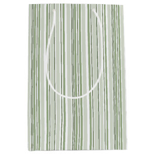 Sage Green (Light, Medium, Dark) and White Stripes Medium Gift Bag