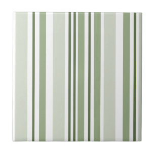 Sage Green (Light, Medium, Dark) and White Stripes Tile