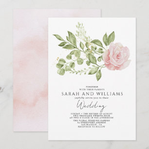 Sage Green Light Pink Floral Boho Wedding Invitation