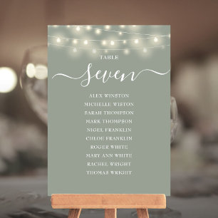 Sage Green Lights Table Number Seating Chart