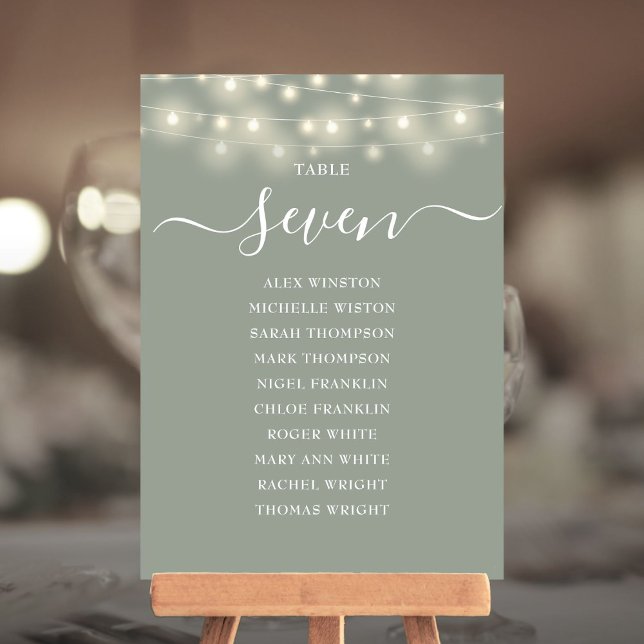Sage Green Lights Table Number Seating Chart (Sage Green Lights Table Number Seating Chart)