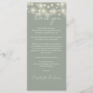Sage Green Lights Wedding Thank You Place Card