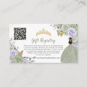 Sage Green Lilac Floral Quinceañera Gift Registry Enclosure Card