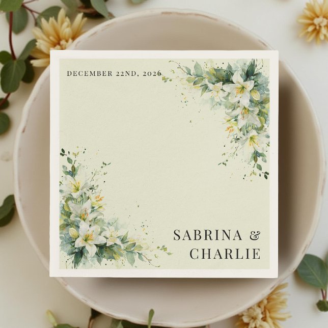 Sage Green Lily Valley Elegant Floral Wedding Napkin (Creator Uploaded)