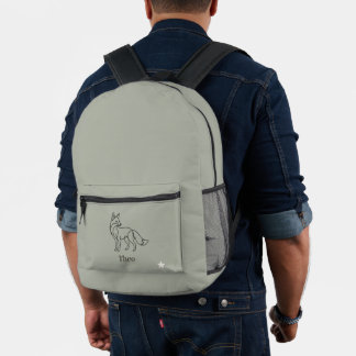 Sage Green | Line Art Fox Kids Personalised Name Printed Backpack