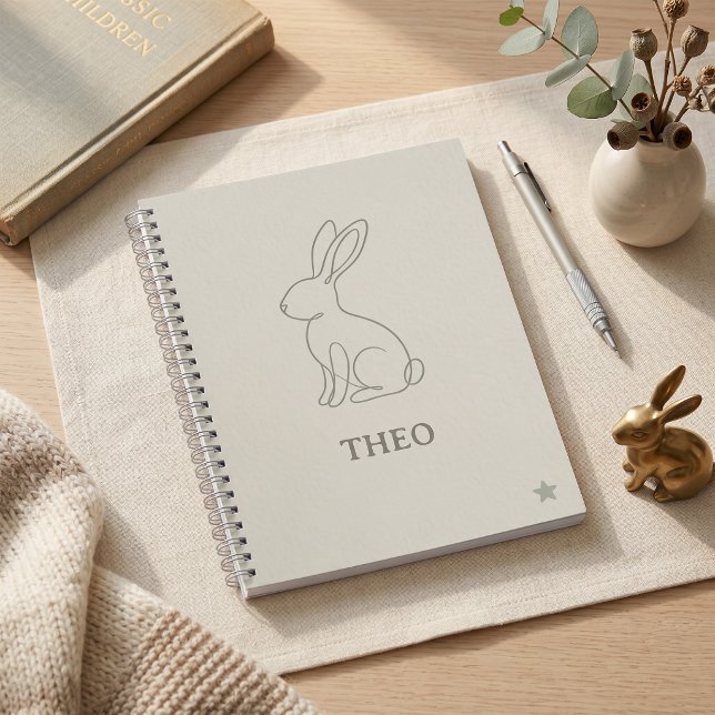 Sage Green Line Art Rabbit Kids Name School Supply Notebook (Sage Green Line Art Rabbit Kids Name School Supply Notebook)