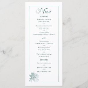 Sage Green Line Art Rose Dinner Details Wedding Menu