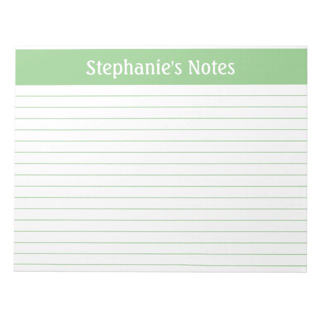 Sage Green Lined 11 x 8.5 Landscape Personalised Notepad (Front)