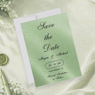 Sage Green Linen Style Minimalist Wedding Script Save The Date