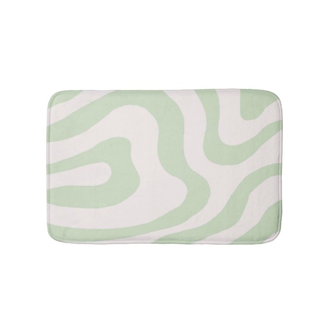 Sage Green Liquid Swirl Groovy Stripe Y2K Pattern Bath Mat (Front)