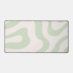 Sage Green Liquid Swirl Groovy Stripe Y2K Pattern Desk Mat