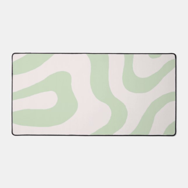 Sage Green Liquid Swirl Groovy Stripe Y2K Pattern Desk Mat (Front)