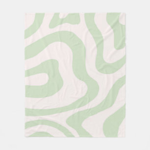 Sage Green Liquid Swirl Groovy Stripe Y2K Pattern Fleece Blanket