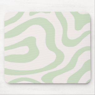 Sage Green Liquid Swirl Groovy Stripe Y2K Pattern Mouse Mat