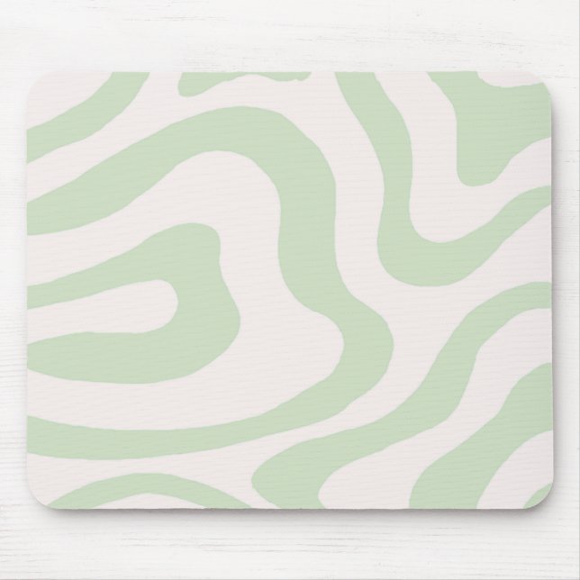 Sage Green Liquid Swirl Groovy Stripe Y2K Pattern Mouse Mat (Front)