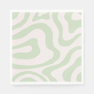 Sage Green Liquid Swirl Groovy Stripe Y2K Pattern Napkin