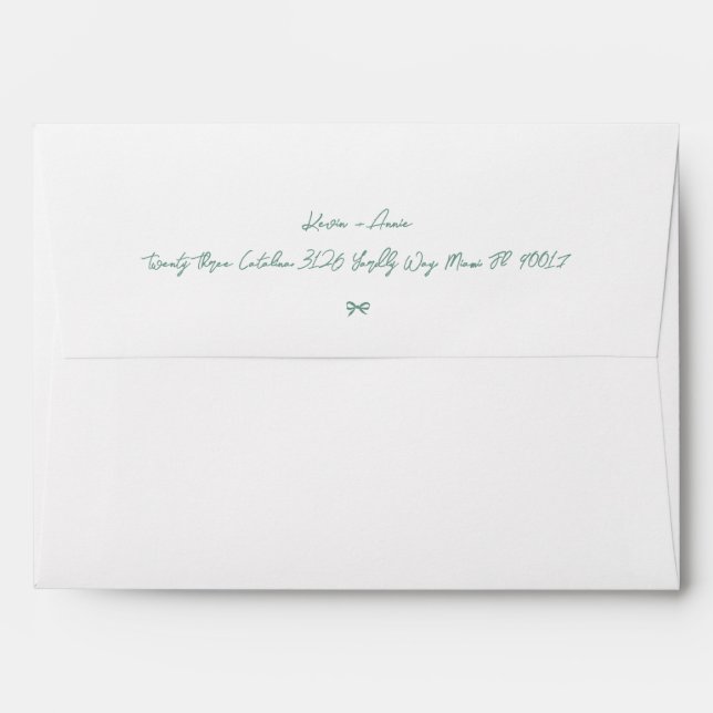 Sage Green Little Bow Retro Wedding Save the Date Envelope (Back (Top Flap))