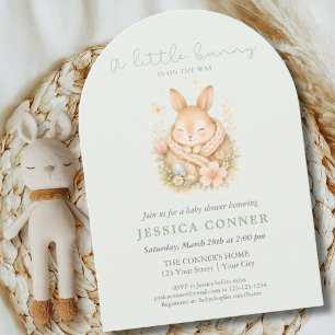Sage Green Little Bunny Baby Neutral Shower Arched Invitation