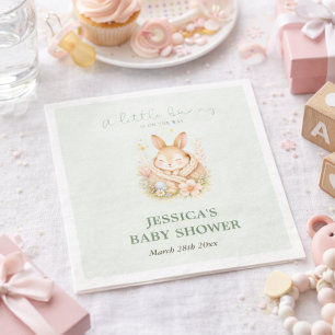 Sage Green Little Bunny on Its Way Baby Shower Napkin
