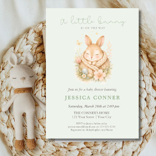 Sage Green Little Bunny On The Way Baby Shower Invitation