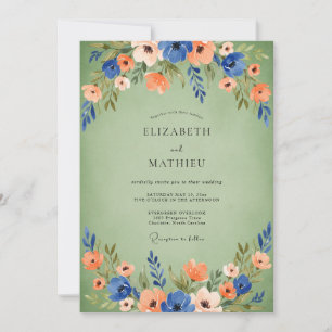 Sage Green Lively Meadow Wedding Invitation
