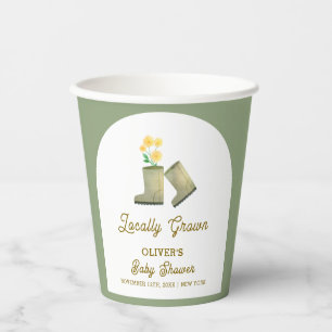 Sage Green Locally Grown Floral Boots Baby Shower Paper Cups