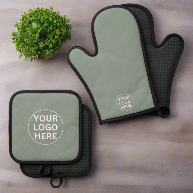 Sage Green Logo l Professional Business Branded  Oven Mitt & Pot Holder Set (Creator Uploaded)