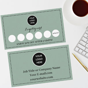 Sage Green Logo Modern Business Reward Punch Loyalty Card
