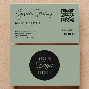 Sage Green Logo QR Code Minimalist Professional Business Card