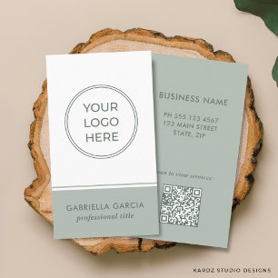 Sage Green Logo Scannable QR Code Business Card