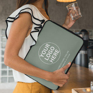 Sage Green Logo & Text l Professional Business  Laptop Sleeve