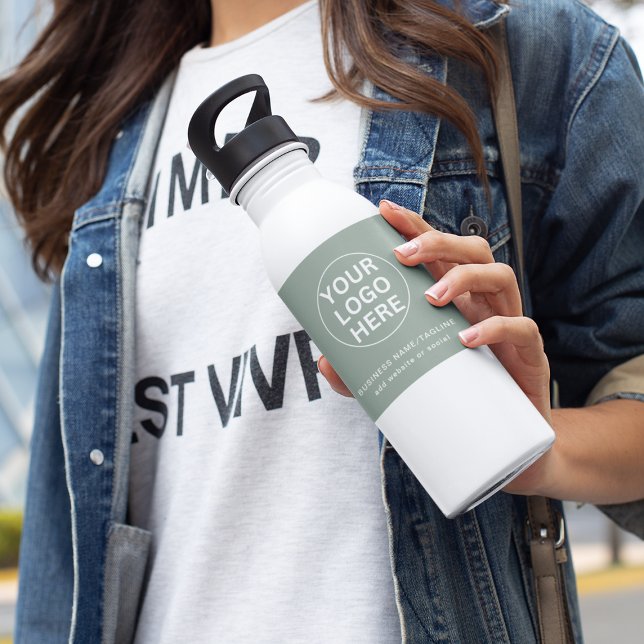 Sage Green Logo & Text l Promotional Business 532 Ml Water Bottle (Creator Uploaded)