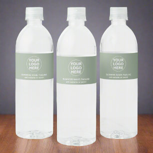 Sage Green Logo & Text l Promotional Business Water Bottle Label
