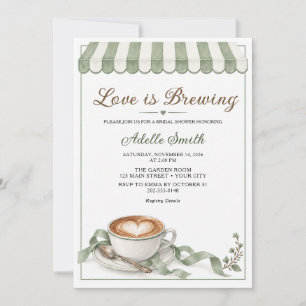 Sage Green Love Is Brewing Bridal Shower Coffee Invitation