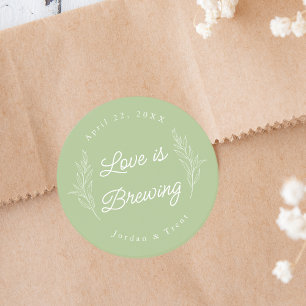 Sage Green Love is Brewing Coffee Favour Sticker