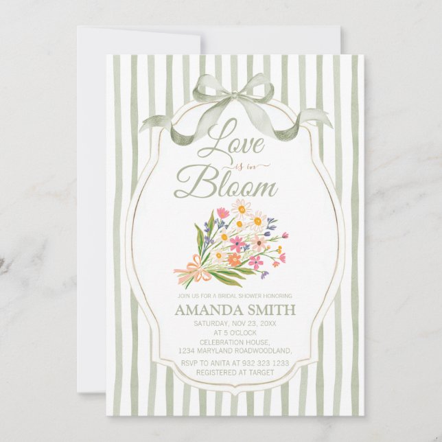 Sage Green Love Is in Bloom Bridal Shower  Invitation (Front)