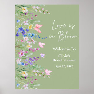 Sage Green Love is in Bloom Bridal Shower Welcome Poster