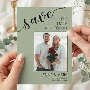 Sage Green Love Script Photo Save the Date