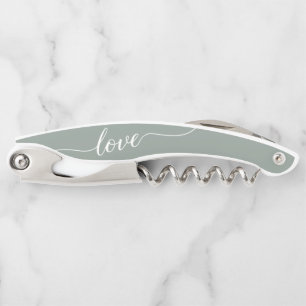 Sage Green Love Thank You Wedding Favor  Corkscrew