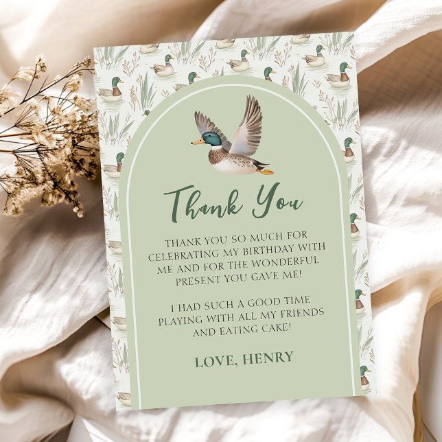 Sage Green Lucky Duck Boy Birthday Thank You Card (Creator Uploaded)