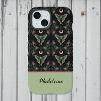 Sage Green Luna Moths Moon Pink Flowers Monogram